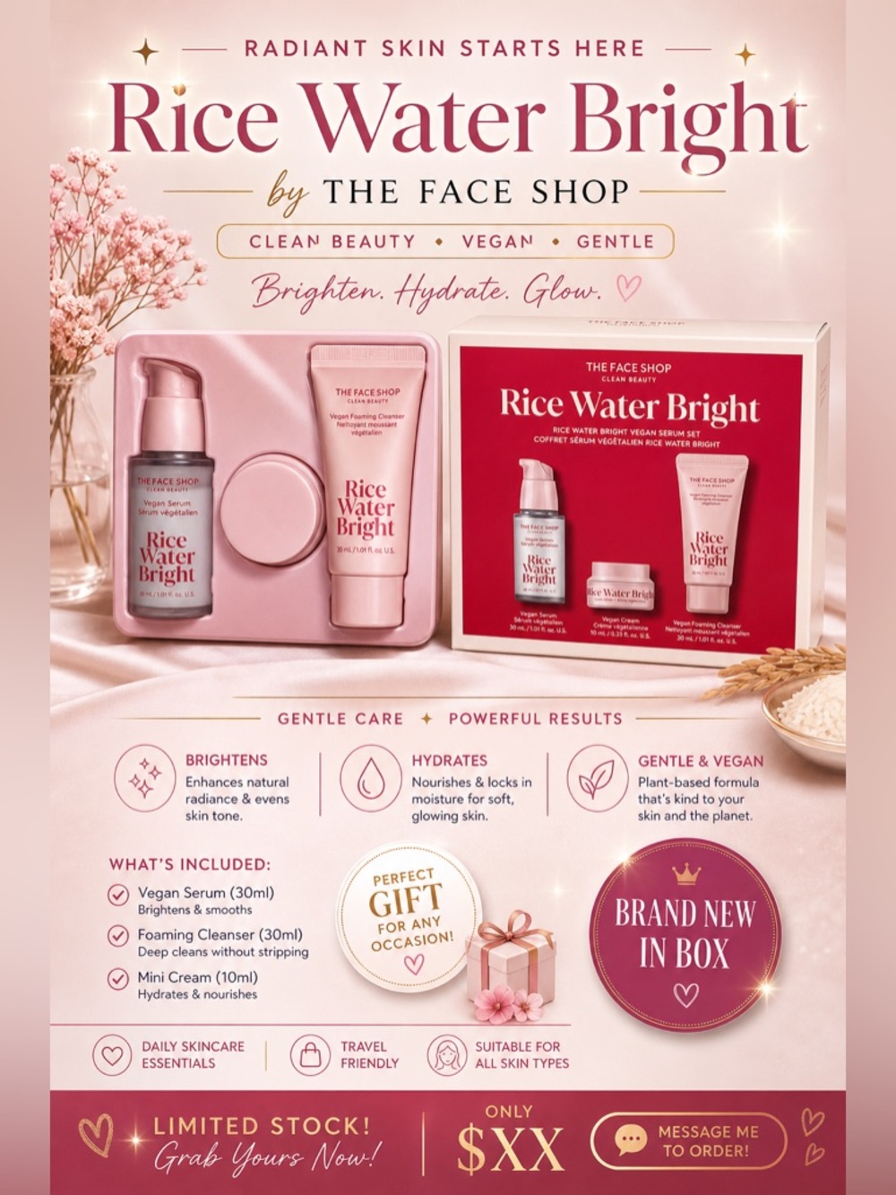 Rice Water Bright Skincare Set - Pink